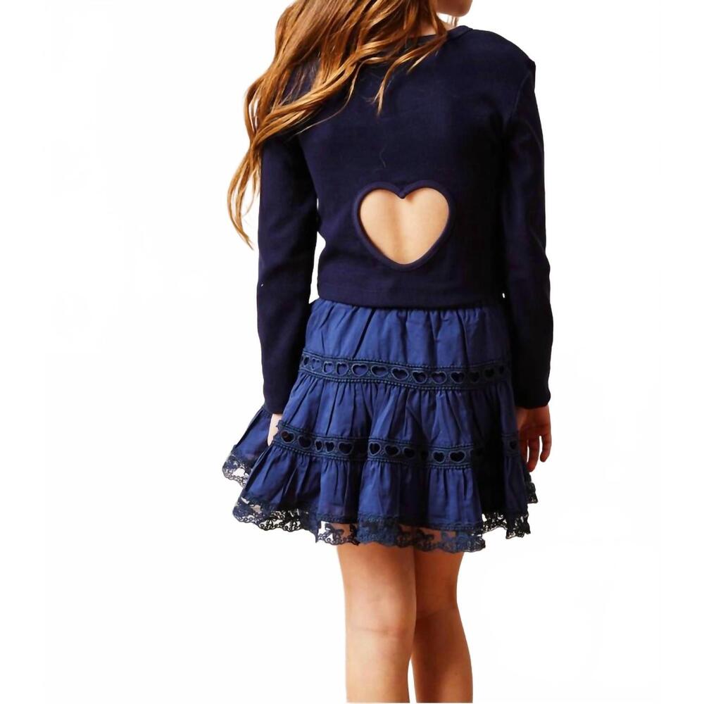 NEW THEME sloane long sleeve heart cut out top in navy